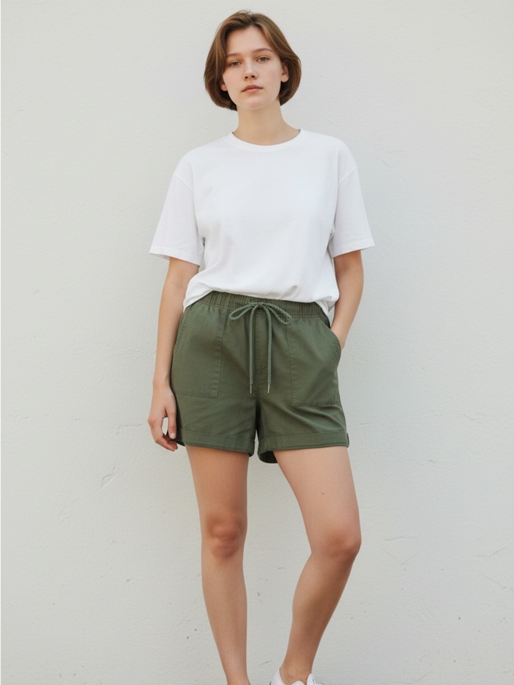 TRIBAL JEANS Women’s Olive Drawstring Utility Shorts linen blend size large